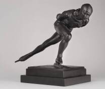 Elena A. Yanson-Manizer, World Champion Speed Skater Maria Isakova, Metal painted black, 24 x 37 x 20, 1955, Signed and inscribed on base Elena A. Yanson-Manizer, World Champion Speed Skater Maria Isakova, Metal painted black, 24 x 37 x 20, 1955, Signed and inscribed on base