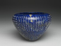 Lapis lazuli alms bowl and leather case - possibly Tibetan work Lapis lazuli alms bowl and leather case - possibly Tibetan work